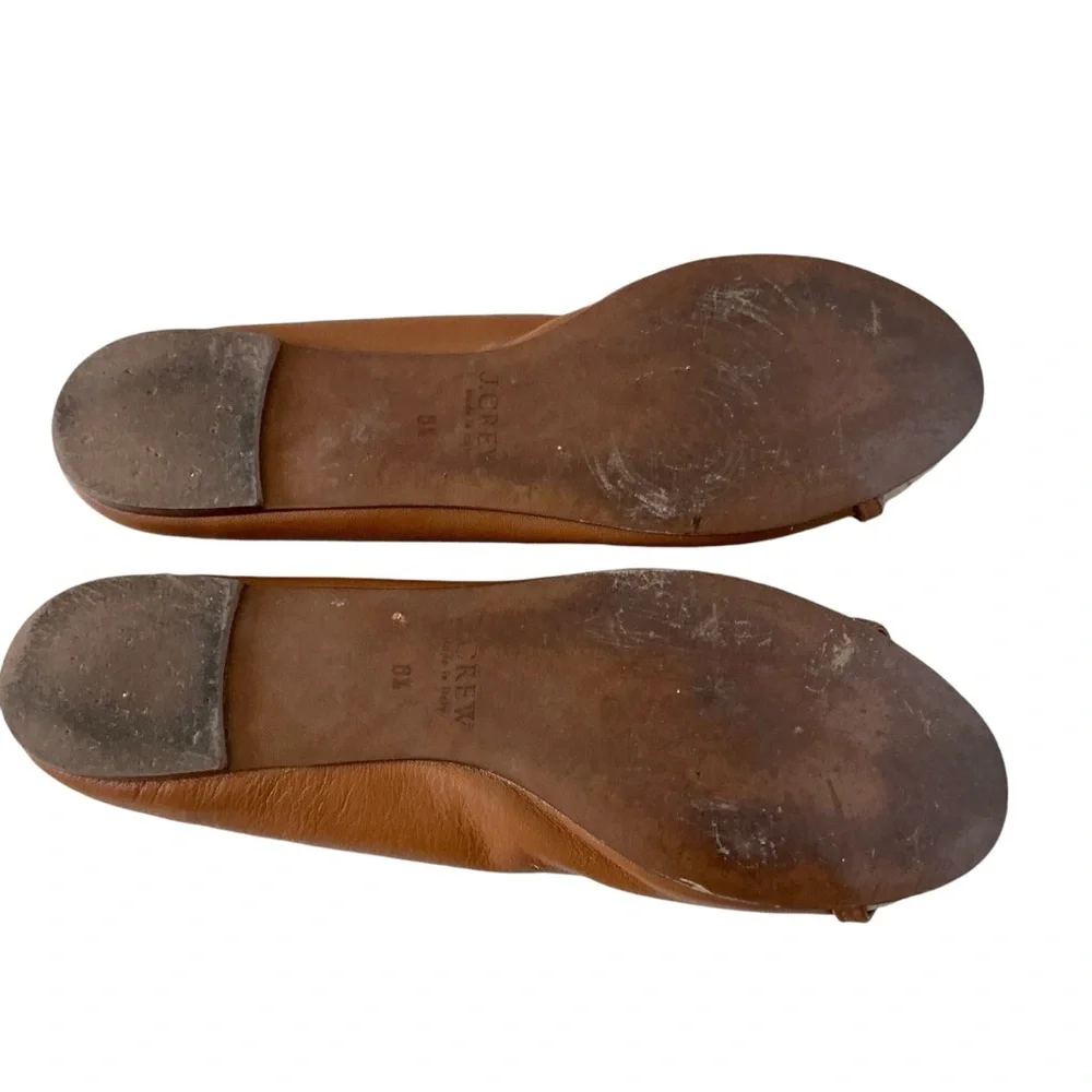 J.crew Nora leather cap toe ballet flat with chain pink & brown Sz 6.5 Italian